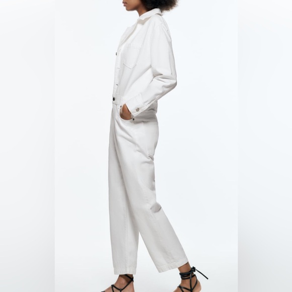 Zara long white denim jumpsuit sz s - Picture 2 of 7
